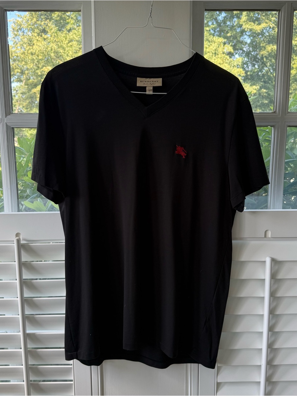 Men’s Burberry Black V-Neck Shirt with Red Logo